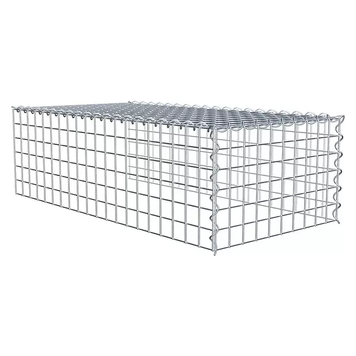 Gabiona Gabione Typ 4 - Zum Anbau in Länge & Höhe, 100 x 50 x 30 cm, Stahl, Maschenbreite: 50 mm, Maschenhöhe: 50 mm, Spirale - Leerer rechteckiger Gabionenkorb aus verzinktem Drahtgeflecht.