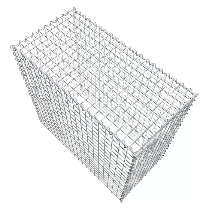 Gabiona Gabione Typ 3 - Zum Anbau in der Höhe, 100 x 50 x 100 cm, Stahl, Maschenbreite: 50 mm, Maschenhöhe: 50 mm, Spirale - Leerer, rechteckiger Gabionenkorb aus silbernem Drahtgeflecht, bereit zur Steinbefüllung.