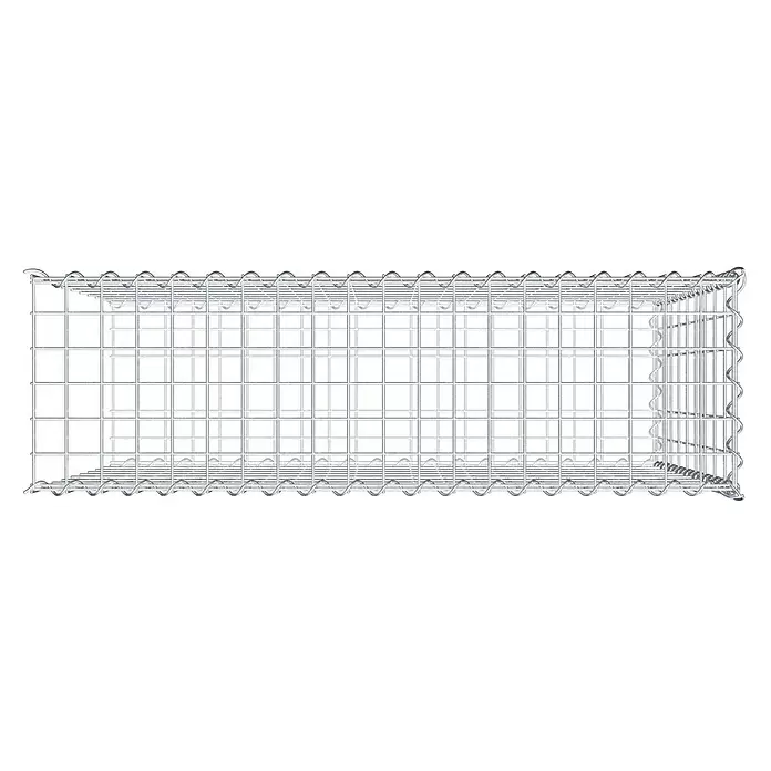 Gabiona Gabione Typ 2 - Zum Anbau in der Länge, 100 x 30 x 90 cm, Stahl, Maschenbreite: 50 mm, Maschenhöhe: 100 mm, Spirale - Leerer, rechteckiger Gabionenkorb aus silbernem Metallgeflecht zur Steinbefüllung.
