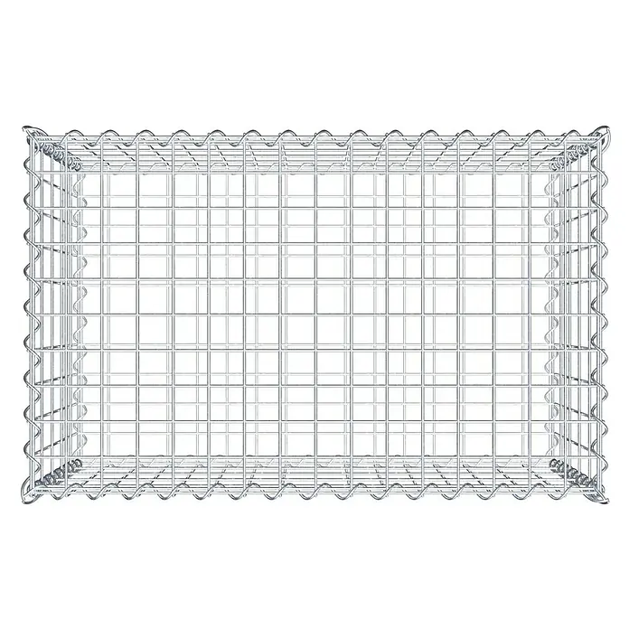 Gabiona Gabione - 80 x 50 x 50 cm, Metall, Maschenbreite: 50 mm, Maschenhöhe: 100 mm - Abbildung eines Gabionenkäfigs aus Drahtgeflecht, der für den Bau von Stützmauern oder dekorativen Elementen im Garten verwendet wird.