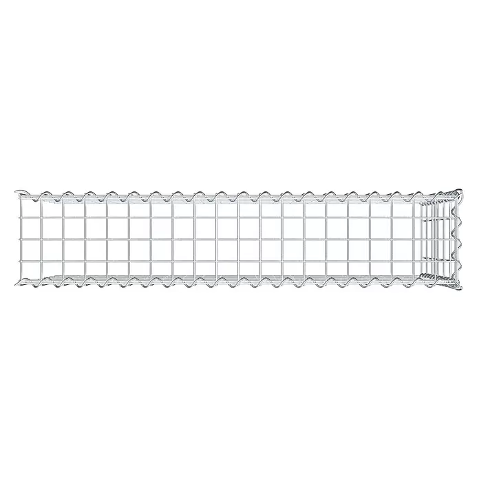 Gabiona Gabione Typ 4 - Zum Anbau in Länge & Höhe, 100 x 20 x 60 cm, Stahl, Maschenbreite: 50 mm, Maschenhöhe: 100 mm, Spirale - Leerer rechteckiger Gabionenkorb aus silbernem verzinktem Drahtgeflecht mit Spiralverbindern.
