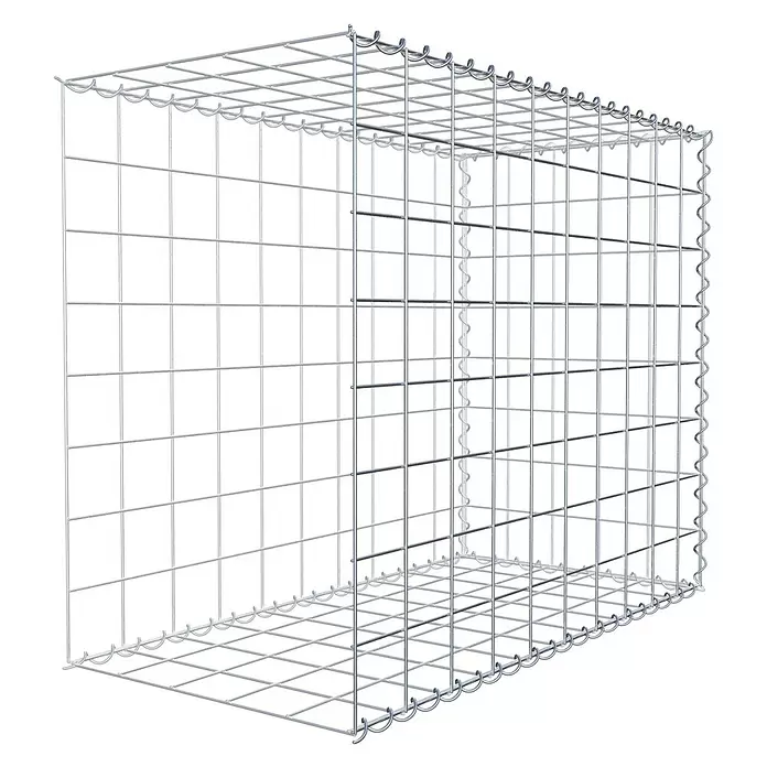 Gabiona Gabione Typ 2 - Zum Anbau in der Länge, 100 x 50 x 80 cm, Stahl, Maschenbreite: 100 mm, Maschenhöhe: 100 mm, Spirale - Gabionenkorb aus silbernem Metalldraht, offen zum Befüllen, für Landschaftsbau oder Bau.