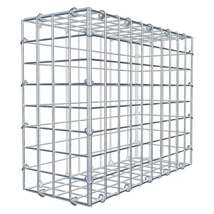 Gabiona Gabione - 50 x 20 x 40 cm, Stahl, Maschenbreite: 50 mm, Maschenhöhe: 50 mm, C-Ring - Rechteckiger Gabionenkorb aus glänzendem, silberfarbenem Metallgitter mit C-Ring-Verbindern.