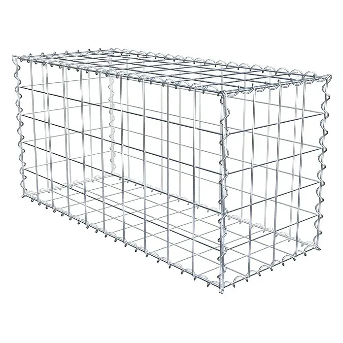 Gabiona Gabione - 100 x 40 x 50 cm, Metall, Maschenbreite: 100 mm, Maschenhöhe: 100 mm - Das Bild zeigt einen Gabionenkorb aus verzinktem Draht, der ideal für den Garten- und Landschaftsbau ist und Stabilität bietet.