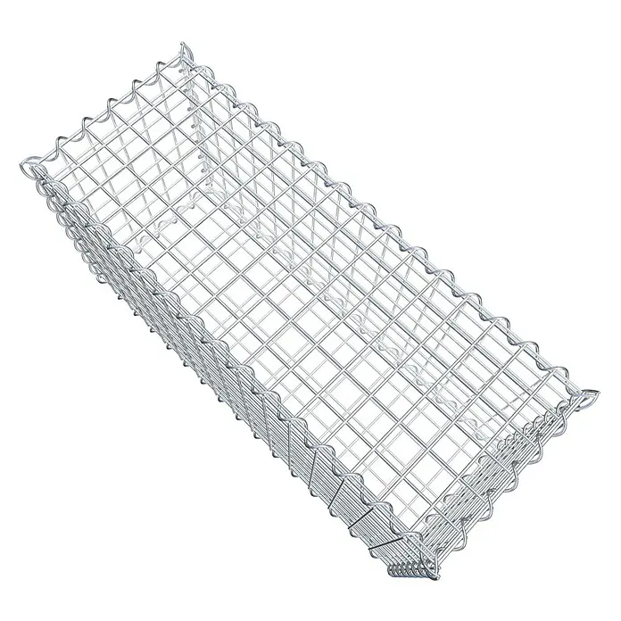 Gabiona Gabione - 80 x 30 x 40 cm, Metall, Maschenbreite: 50 mm, Maschenhöhe: 50 mm - Bild eines rechteckigen Gabionenkorbs aus verzinktem Drahtgeflecht, der für den Garten- und Landschaftsbau verwendet wird.