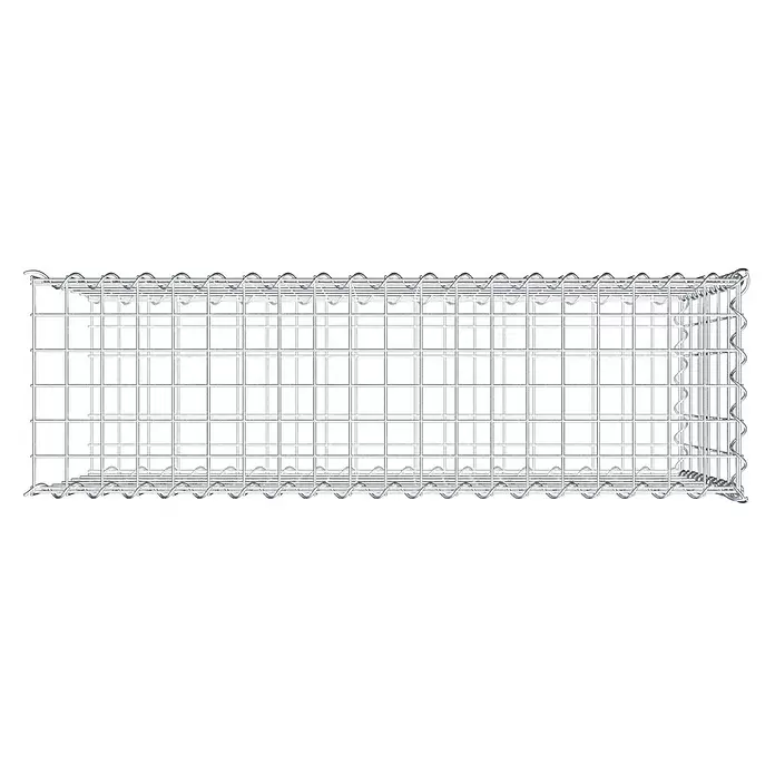 Gabiona Gabione Typ 2 - Zum Anbau in der Länge, 100 x 30 x 60 cm, Stahl, Maschenbreite: 50 mm, Maschenhöhe: 100 mm, Spirale - Leerer, rechteckiger Gabionenkorb aus silbernem Drahtgeflecht, bereit zum Befüllen.