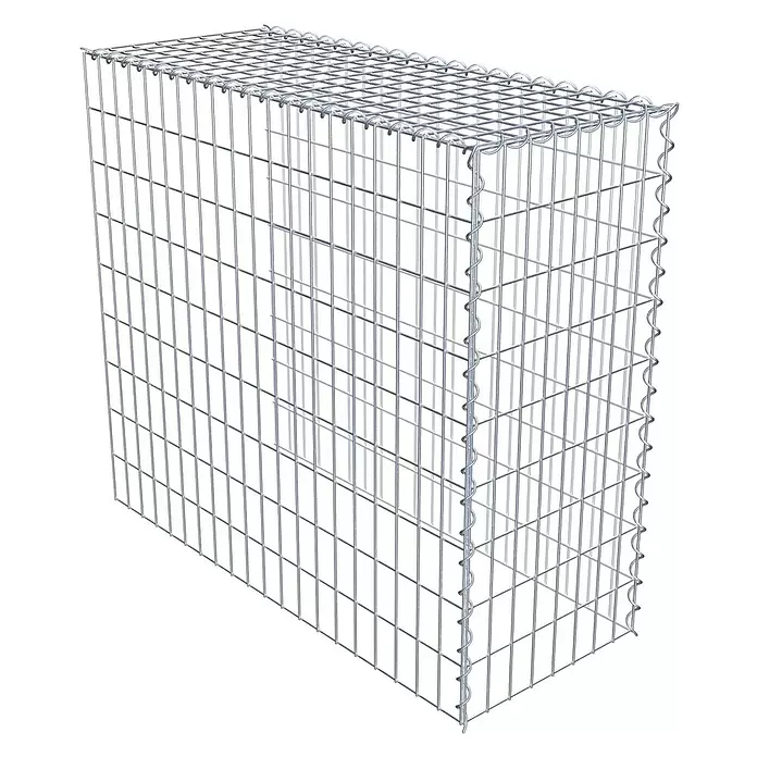 Gabiona Gabione Typ 4 - Zum Anbau in Länge & Höhe, 100 x 40 x 90 cm, Stahl, Maschenbreite: 50 mm, Maschenhöhe: 100 mm, Spirale - Leerer silberner Metall-Gabionenkorb, rechteckiger Drahtgitterkäfig für Landschaftsbau oder Bau.