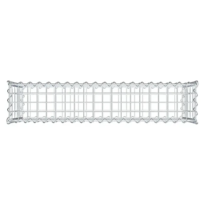 Gabiona Gabione - 100 x 20 x 50 cm, Metall, Maschenbreite: 50 mm, Maschenhöhe: 100 mm - Draufsicht auf einen Gabionenkorb aus verzinktem Drahtgeflecht mit rechteckiger Form für den Einsatz im Garten- und Landschaftsbau.