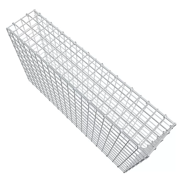 Gabiona Gabione - 100 x 20 x 60 cm, Stahl, Maschenbreite: 50 mm, Maschenhöhe: 50 mm, C-Ring - Leerer rechteckiger Gabionenkorb aus silbergrauem Metalldraht, bereit zum Befüllen.