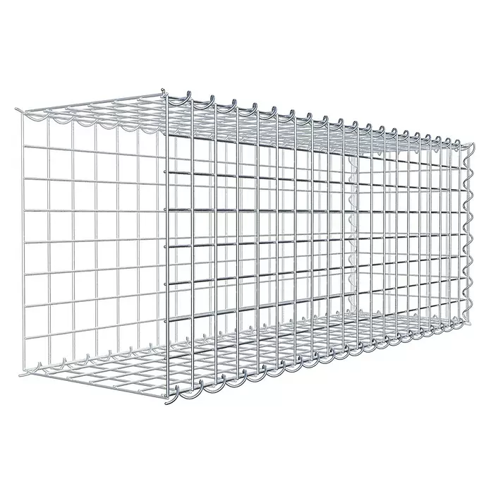 Gabiona Gabione Typ 2 - Zum Anbau in der Länge, 100 x 30 x 40 cm, Stahl, Maschenbreite: 50 mm, Maschenhöhe: 50 mm, Spirale - Leerer rechteckiger Gabionenkorb aus silbernem Metallgeflecht für Steinmauern.