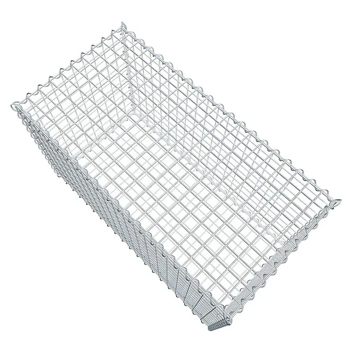 Gabiona Gabione - 100 x 50 x 60 cm, Metall, Maschenbreite: 50 mm, Maschenhöhe: 50 mm - Ansicht eines Drahtschotterkorbs mit einer rechteckigen Form, der für eine stabile Steinkonstruktion konzipiert wurde.