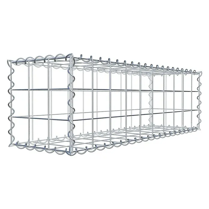 Gabiona Gabione - 100 x 30 x 30 cm, Metall, Maschenbreite: 100 mm, Maschenhöhe: 100 mm - Das Bild zeigt einen rechteckigen Gabionenkorb aus verzinktem Drahtgitter, der für den Einsatz im Garten- und Landschaftsbau konzipiert ist.