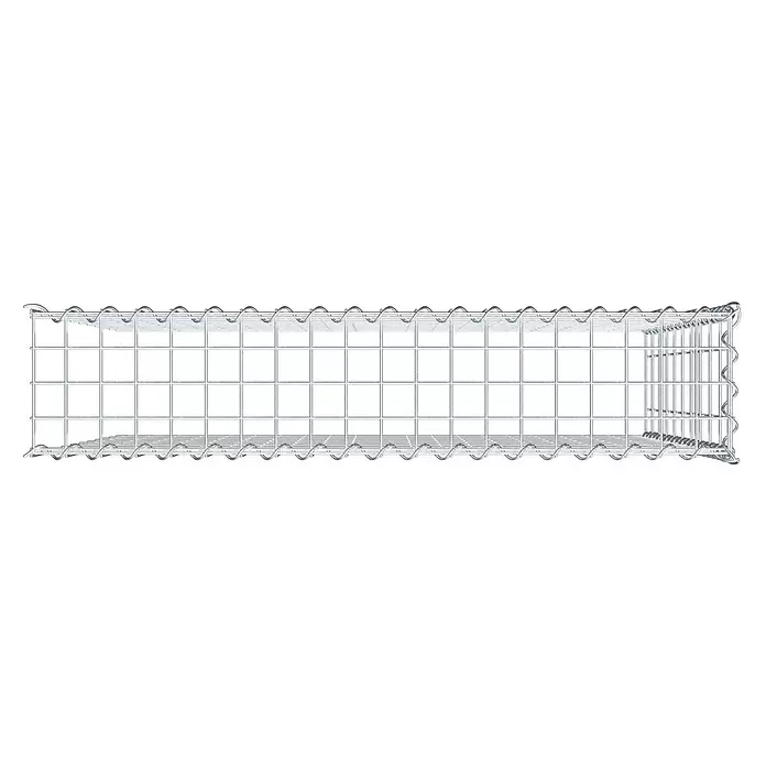 Gabiona Gabione Typ 4 - Zum Anbau in Länge & Höhe, 100 x 20 x 100 cm, Stahl, Maschenbreite: 50 mm, Maschenhöhe: 100 mm, Spirale - Rechteckiger silberner Drahtgitter-Gabionenkorb mit Spiralverbindern.