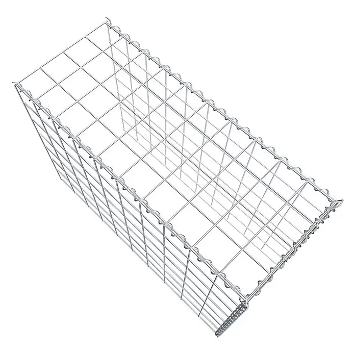 Gabiona Gabione Typ 4 - Zum Anbau in Länge & Höhe, 100 x 40 x 70 cm, Stahl, Maschenbreite: 100 mm, Maschenhöhe: 100 mm, Spirale - Silberner Gabionenkorb aus Metalldraht, eine rechteckige Gitterstruktur für Stützmauern oder Landschaftsgestaltung.