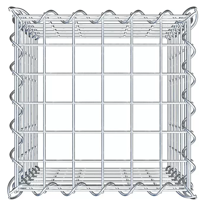 Gabiona Gabione Typ 3 - Zum Anbau in der Höhe, 30 x 30 x 30 cm, Stahl, Maschenbreite: 50 mm, Maschenhöhe: 50 mm, Spirale - Quadratischer Gabionenkorb aus silbernem Metalldraht.