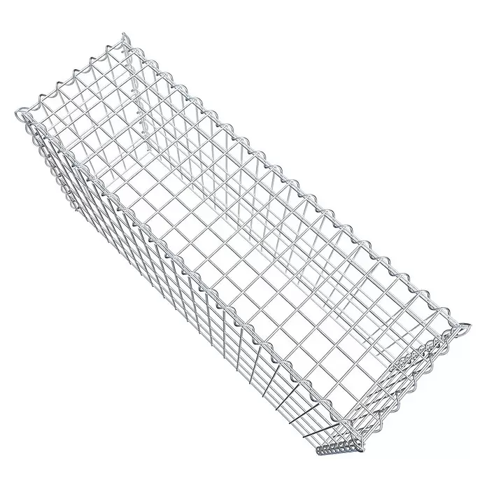 Gabiona Gabione Typ 3 - Zum Anbau in der Höhe, 100 x 30 x 50 cm, Stahl, Maschenbreite: 50 mm, Maschenhöhe: 100 mm, Spirale - Leerer rechteckiger Gabionenkorb aus silbernem Metalldrahtgitter.