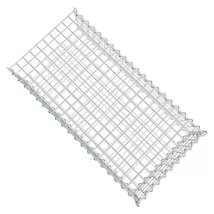 Gabiona Gabione Typ 2 - Zum Anbau in der Länge, 100 x 50 x 20 cm, Stahl, Maschenbreite: 50 mm, Maschenhöhe: 50 mm, Spirale - Leerer, silberfarbener Drahtgitter-Gabionenkorb.