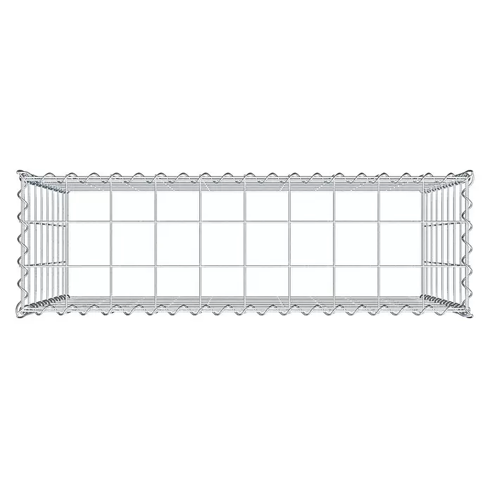 Gabiona Gabione Typ 3 - Zum Anbau in der Höhe, 100 x 30 x 80 cm, Stahl, Maschenbreite: 100 mm, Maschenhöhe: 100 mm, Spirale - Leerer rechteckiger Gabionenkorb aus silbernem Metalldrahtgeflecht.