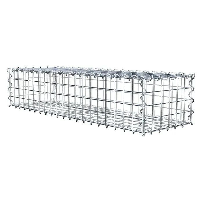 Gabiona Gabione - 100 x 30 x 20 cm, Metall, Maschenbreite: 50 mm, Maschenhöhe: 50 mm - Ansicht eines rechteckigen Gabionenkorbs aus Drahtgeflecht, der für Stabilität und Haltbarkeit entwickelt wurde. Seine robuste Bauweise macht ihn vielseitig einsetzbar.