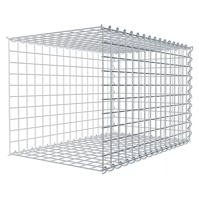 Gabiona Gabione Typ 2 - Zum Anbau in der Länge, 80 x 50 x 50 cm, Stahl, Maschenbreite: 50 mm, Maschenhöhe: 50 mm, Spirale - Leerer rechteckiger Gabionenkorb aus silbernem Metallgitter, bereit zur Steinbefüllung.