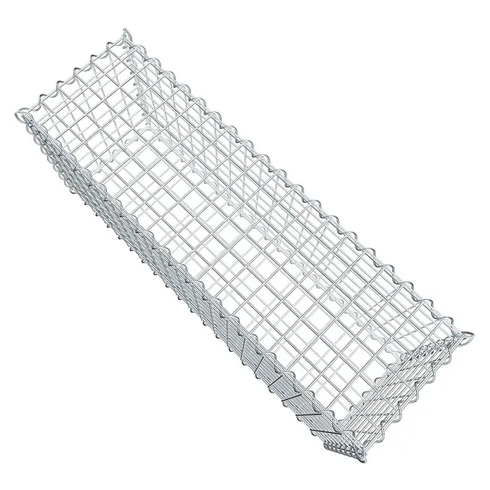 Gabiona Gabione - 100 x 30 x 40 cm, Metall, Maschenbreite: 50 mm, Maschenhöhe: 50 mm - Das Bild zeigt einen Gabionenkorb aus Drahtgeflecht. Er ist rechteckig und hat eine feuerverzinkte Oberfläche.