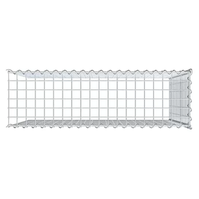 Gabiona Gabione Typ 4 - Zum Anbau in Länge & Höhe, 100 x 30 x 90 cm, Stahl, Maschenbreite: 50 mm, Maschenhöhe: 50 mm, Spirale - Rechteckiger, leerer Gabionenkorb aus silbernem Drahtgeflecht.