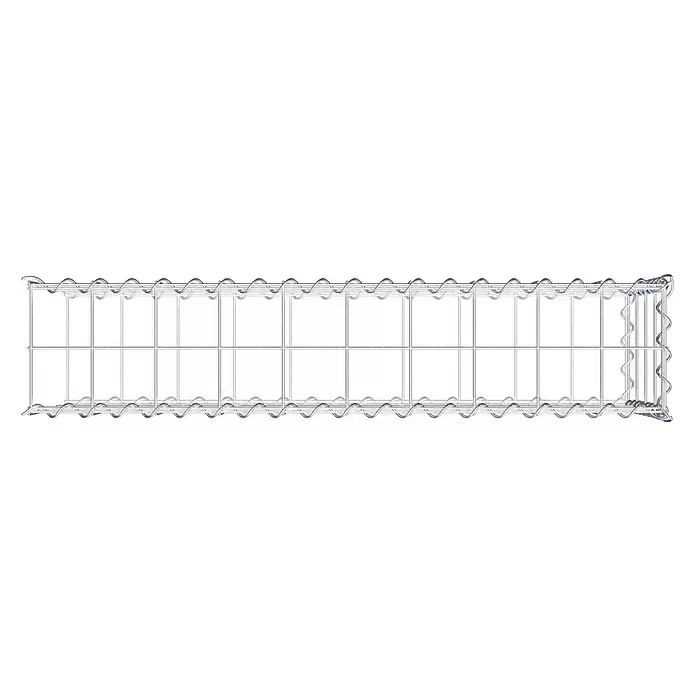 Gabiona Gabione Typ 2 - Zum Anbau in der Länge, 100 x 20 x 40 cm, Stahl, Maschenbreite: 100 mm, Maschenhöhe: 100 mm, Spirale - Drahtkorb aus silbernem Metall mit Gitterstruktur und spiralförmigen Kanten.