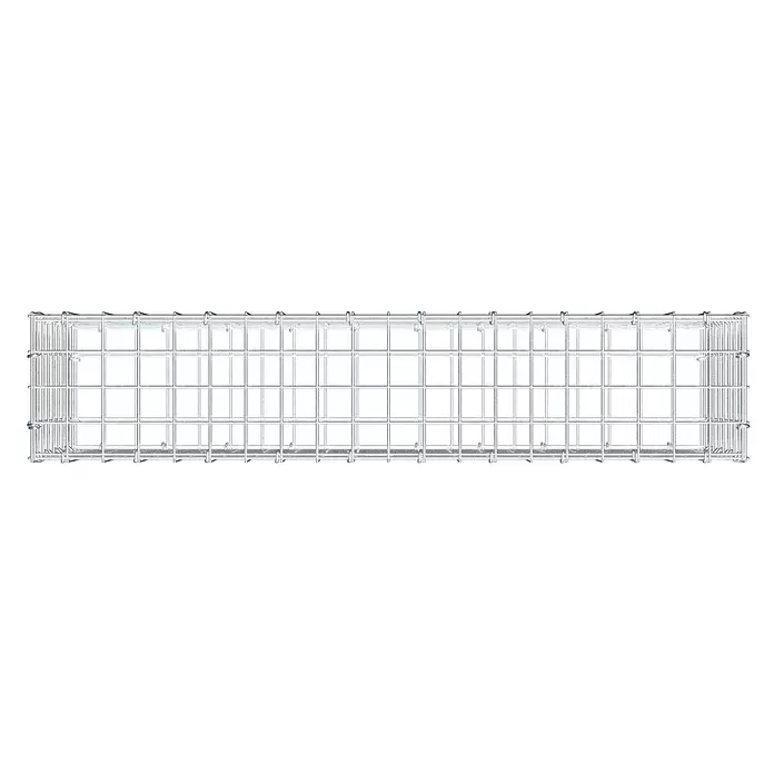 Gabiona Gabione - 100 x 20 x 40 cm, Stahl, Maschenbreite: 50 mm, Maschenhöhe: 50 mm, C-Ring - Länglicher rechteckiger silberner Metallgitterkäfig.
