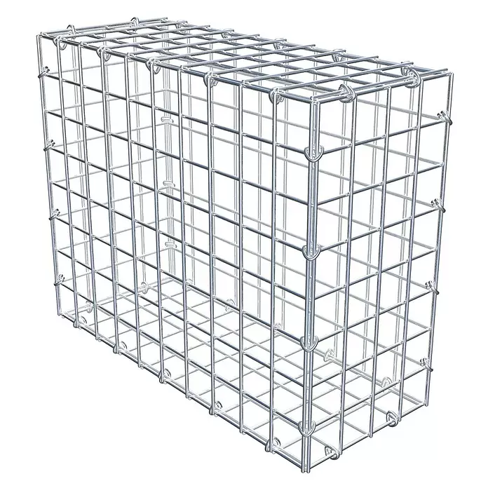Gabiona Gabione - 50 x 20 x 40 cm, Stahl, Maschenbreite: 50 mm, Maschenhöhe: 50 mm, C-Ring - Rechteckiger Gabionenkorb aus silbernem Drahtgeflecht.