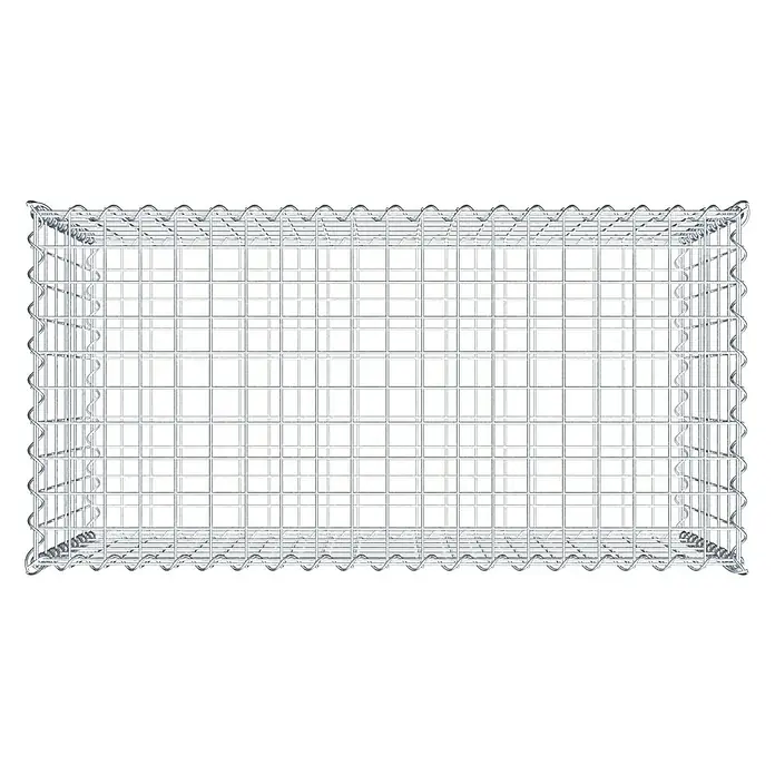 Gabiona Gabione - 100 x 50 x 60 cm, Metall, Maschenbreite: 50 mm, Maschenhöhe: 100 mm - Draufsicht auf einen Gabionenkorb aus verzinktem Drahtgeflecht, der Stabilität und Haltbarkeit im Garten- und Landschaftsbau bietet.