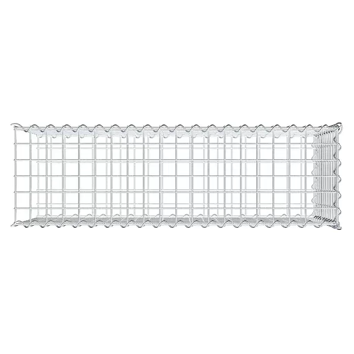 Gabiona Gabione Typ 2 - Zum Anbau in der Länge, 100 x 30 x 50 cm, Stahl, Maschenbreite: 50 mm, Maschenhöhe: 50 mm, Spirale - Zusammengesetzter rechteckiger Gabionenkorb aus silbernem Drahtgeflecht mit Spiralverbindern.