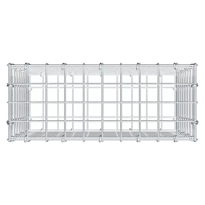 Gabiona Gabione - 50 x 20 x 40 cm, Stahl, Maschenbreite: 50 mm, Maschenhöhe: 50 mm, C-Ring - Draufsicht auf einen silberfarbenen rechteckigen Metallgitterkorb zur vielseitigen Aufbewahrung.