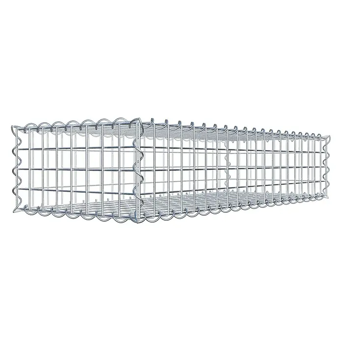 Gabiona Gabione - 100 x 40 x 20 cm, Metall, Maschenbreite: 50 mm, Maschenhöhe: 50 mm - Bild eines Gabionenkorbs aus verzinktem Draht. Der Korb ist rechteckig und für den Einsatz im Garten- und Landschaftsbau gedacht.
