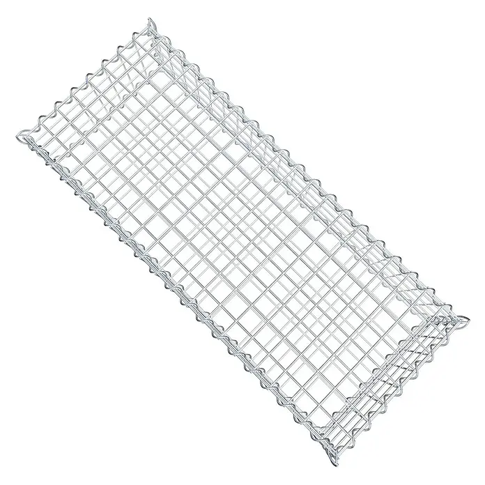 Gabiona Gabione - 100 x 40 x 20 cm, Metall, Maschenbreite: 50 mm, Maschenhöhe: 50 mm - Das Bild zeigt einen rechteckigen Gabionenkorb aus Drahtgeflecht, der zur Befüllung mit Steinen oder anderen Materialien dient. Der Korb ist stabil und langlebig.