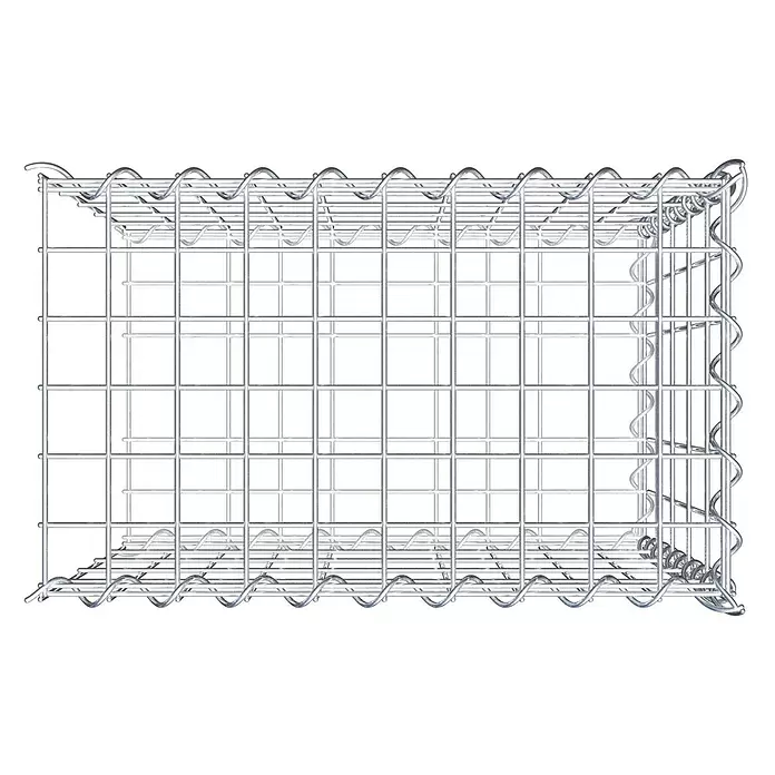 Gabiona Gabione Typ 2 - Zum Anbau in der Länge, 50 x 30 x 50 cm, Stahl, Maschenbreite: 50 mm, Maschenhöhe: 100 mm, Spirale - Leerer, rechteckiger Gabionenkorb aus silbernem verzinktem Stahldrahtgeflecht.