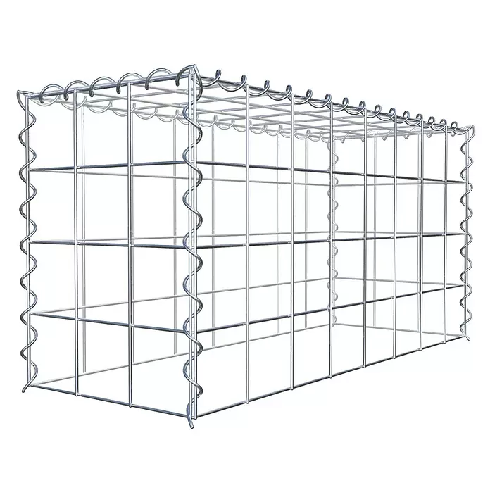 Gabiona Gabione Typ 3 - Zum Anbau in der Höhe, 80 x 30 x 40 cm, Stahl, Maschenbreite: 100 mm, Maschenhöhe: 100 mm, Spirale - Rechteckiger Gabionenkorb aus silbernem Metalldraht mit Gitterpaneelen, spiralförmigen Seitenverbindungen und geschwungenen oberen Schlaufen.