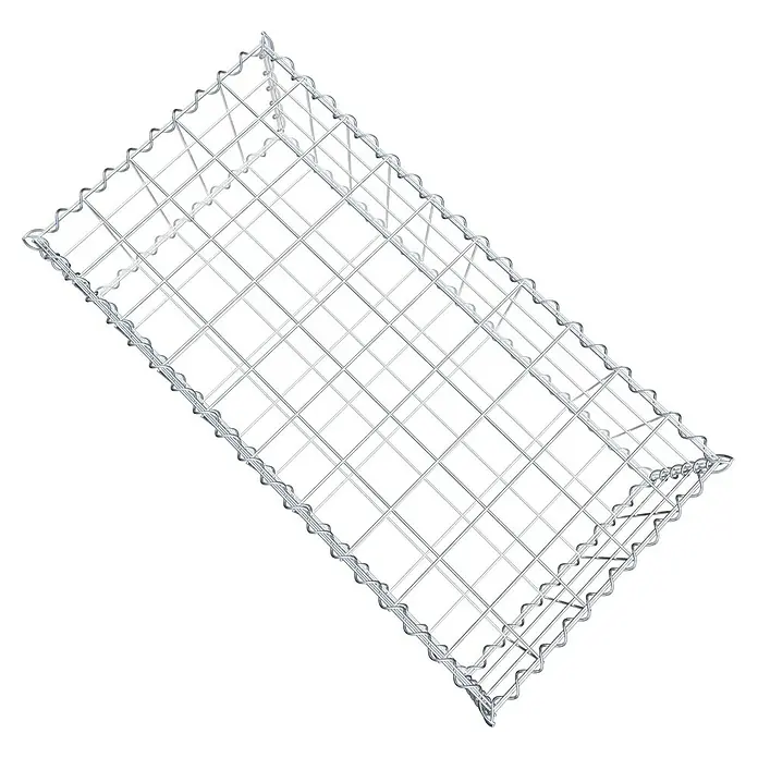 Gabiona Gabione - 100 x 50 x 30 cm, Metall, Maschenbreite: 100 mm, Maschenhöhe: 100 mm - Draufsicht auf einen Gabionenkorb aus Drahtgeflecht, der sich ideal für den Garten- und Landschaftsbau eignet.