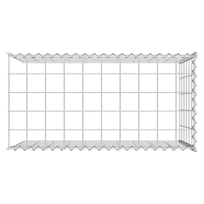 Gabiona Gabione Typ 4 - Zum Anbau in Länge & Höhe, 100 x 50 x 60 cm, Stahl, Maschenbreite: 100 mm, Maschenhöhe: 100 mm, Spirale - Leerer, rechteckiger Gabionenkorb aus silbernem Drahtgeflecht.