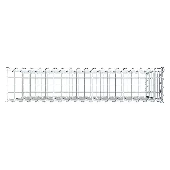 Gabiona Gabione Typ 2 - Zum Anbau in der Länge, 100 x 20 x 80 cm, Stahl, Maschenbreite: 50 mm, Maschenhöhe: 100 mm, Spirale - Silberfarbener rechteckiger Drahtgitter-Gabionenkorb.