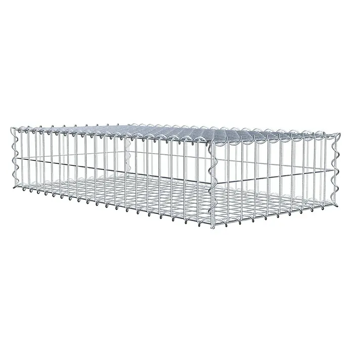 Gabiona Gabione - 100 x 50 x 20 cm, Metall, Maschenbreite: 50 mm, Maschenhöhe: 100 mm - Ansicht eines Gabionenkisten-Produktes, das zur Uferbefestigung und als dekoratives Element verwendet wird, mit Drahtgeflecht.