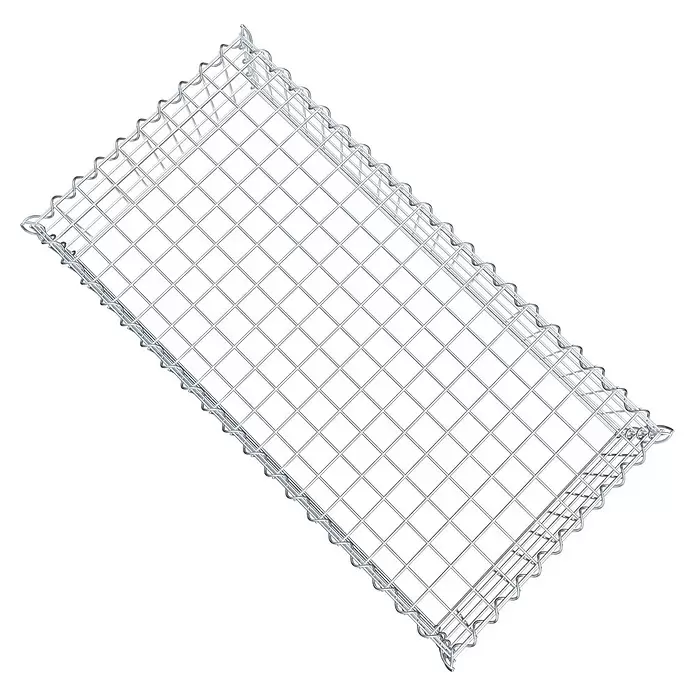 Gabiona Gabione Typ 3 - Zum Anbau in der Höhe, 100 x 50 x 20 cm, Stahl, Maschenbreite: 50 mm, Maschenhöhe: 50 mm, Spirale - Rechteckiger, silberner Drahtkorb oder Tablett aus Gittergeflecht mit spiralförmigen Rändern.