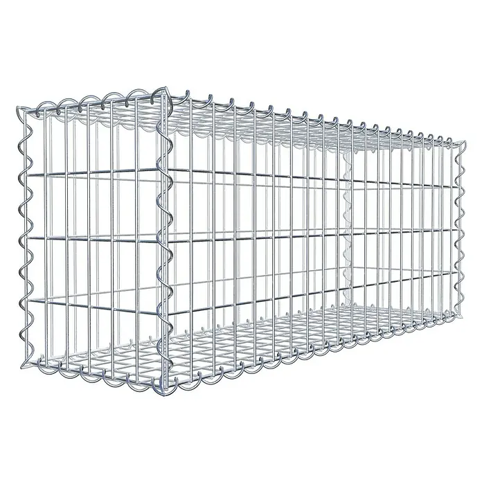 Gabiona Gabione - 100 x 30 x 40 cm, Metall, Maschenbreite: 50 mm, Maschenhöhe: 100 mm - Bild eines länglichen Gabionenkorbs aus verzinktem Draht, ideal für Gartenmauern oder Hangbefestigungen. Robustes Design und einfache Montage.
