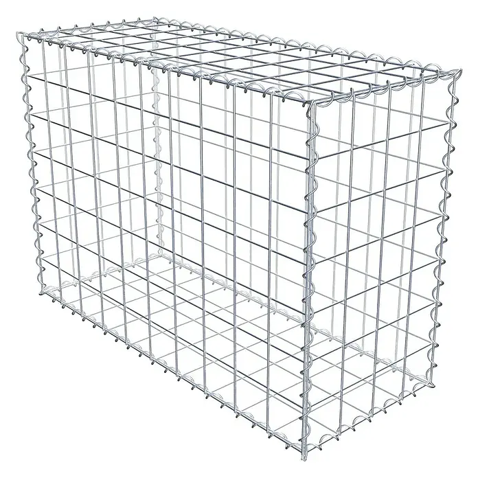 Gabiona Gabione - 100 x 40 x 70 cm, Metall, Maschenbreite: 100 mm, Maschenhöhe: 100 mm - Das Bild zeigt einen Gabionenkorb aus Drahtgitter, der sich ideal für den Garten- und Landschaftsbau eignet. Er bietet eine stabile und dekorative Lösung.