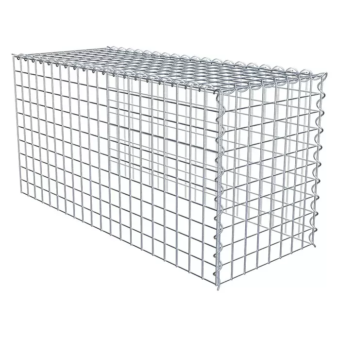 Gabiona Gabione Typ 4 - Zum Anbau in Länge & Höhe, 100 x 40 x 50 cm, Stahl, Maschenbreite: 50 mm, Maschenhöhe: 50 mm, Spirale - Leerer rechteckiger Gabionenkorb aus verzinktem Silberdrahtgeflecht, bereit für den Bau von Stützmauern oder Landschaftsgestaltung.
