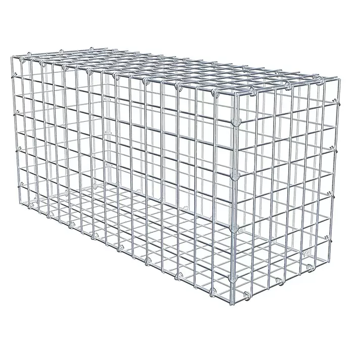 Gabiona Gabione - 80 x 30 x 40 cm, Stahl, Maschenbreite: 50 mm, Maschenhöhe: 50 mm, C-Ring - Rechteckiger Gabionenkorb aus silbernem verzinktem Stahldrahtgeflecht.