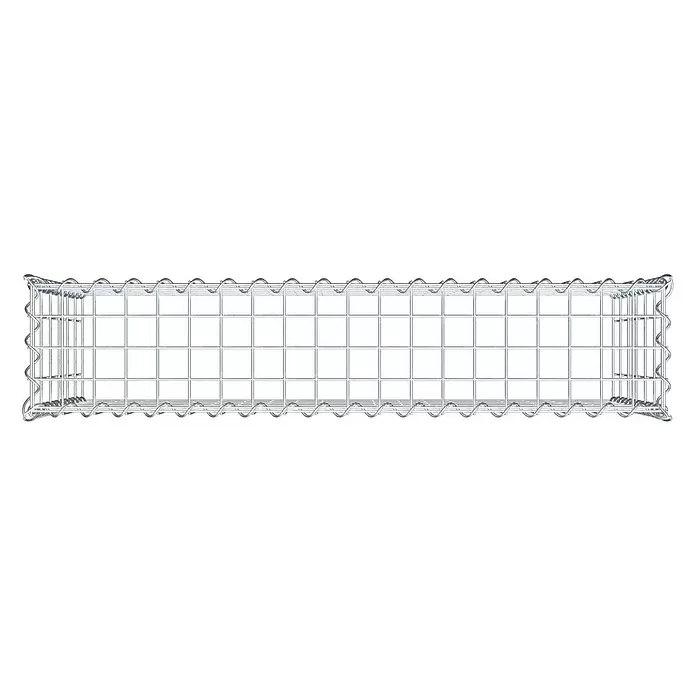 Gabiona Gabione Typ 3 - Zum Anbau in der Höhe, 100 x 20 x 60 cm, Stahl, Maschenbreite: 50 mm, Maschenhöhe: 100 mm - Rechteckiger, silberfarbener Gabionenkorb aus verzinktem Drahtgeflecht, leer und von oben.