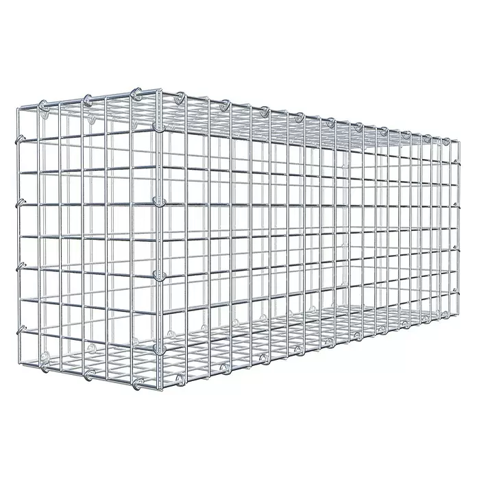 Gabiona Gabione - 100 x 30 x 40 cm, Stahl, Maschenbreite: 50 mm, Maschenhöhe: 50 mm - Rechteckiger Gabionenkorb aus silbernem Metallgeflecht, leer.