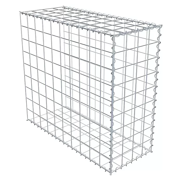 Gabiona Gabione Typ 2 - Zum Anbau in der Länge, 100 x 40 x 90 cm, Stahl, Maschenbreite: 100 mm, Maschenhöhe: 100 mm, Spirale - Silberfarbener Drahtgitter-Gabionenkorb, rechteckiger Maschenkorb für Stützmauern.