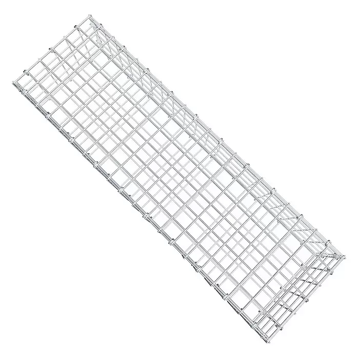 Gabiona Gabione - 100 x 30 x 20 cm, Stahl, Maschenbreite: 50 mm, Maschenhöhe: 50 mm, C-Ring - Leerer, rechteckiger Gabionenkorb aus silbernem Drahtgeflecht.