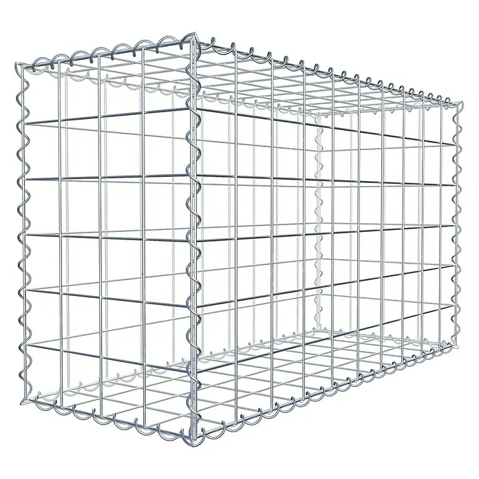 Gabiona Gabione - 100 x 40 x 60 cm, Metall, Maschenbreite: 100 mm, Maschenhöhe: 100 mm - Das Bild zeigt eine Gabione, einen Drahtkorb, der oft zur Hangbefestigung oder als dekoratives Element im Garten eingesetzt wird.